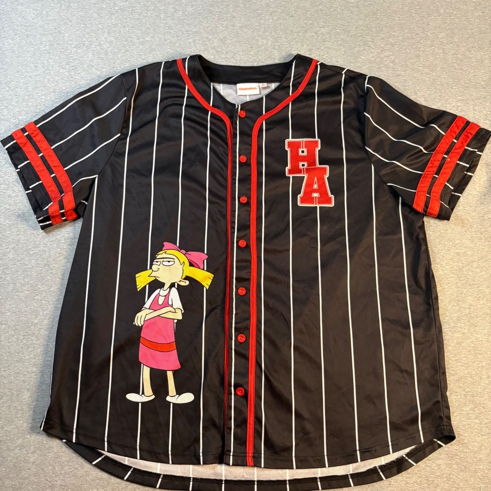Nickelodeon Hey Arnold Baseball Jersey Mens 3X Black Pinstripe Helga Pataki Mesh